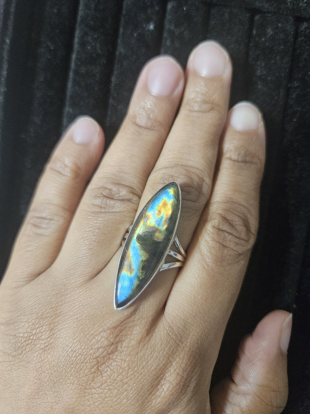 925S Marquise Multi Color Flash Labradorite Ring
